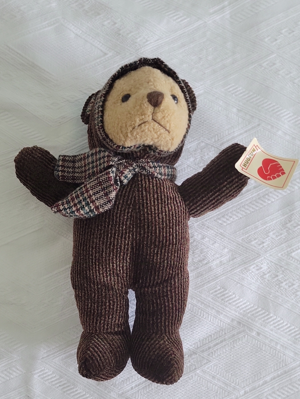 Corduroy Brown Bear Plush with Patterned Scarf - Kids Toy